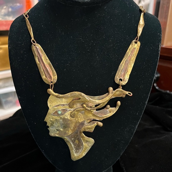 Vintage NALO Rare Art Deco Metal Necklace - Picture 1 of 4